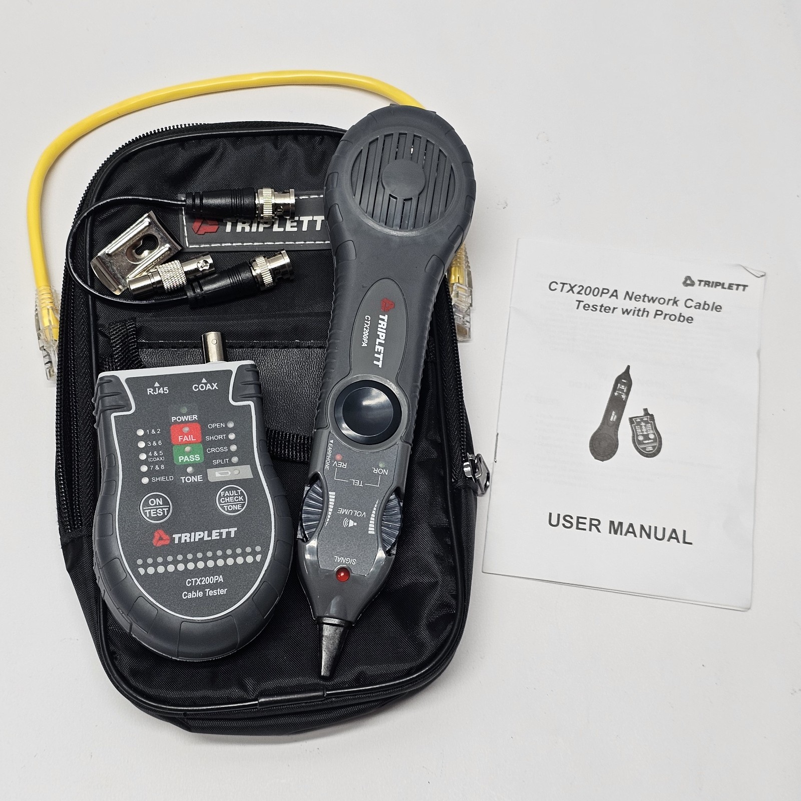 Triplett CTX200PA RJ45/COAX Network Cable Tester With Probe & Pouch Used Good