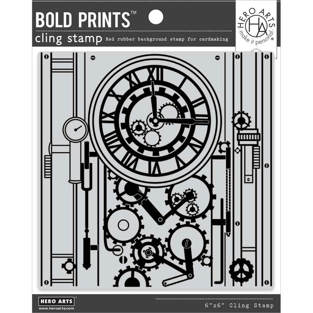 Hero Arts "GEAR CLOCK" Background Cling Bold Prints Stamp 6"x6" 2021