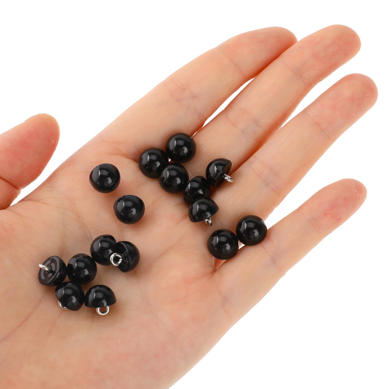 50Pcs 10mm Black Buttons - Round Pearl, Half Ball one size,