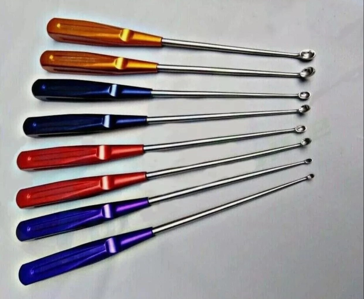 Lot Of 9 V. Mueller Chroma-Line 10" Upper Spine Curettes Neurology Spine
