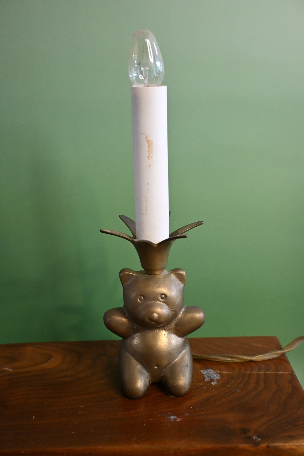 Vintage Brass Teddy Bear Candle Kids Night Light Tested nursery light