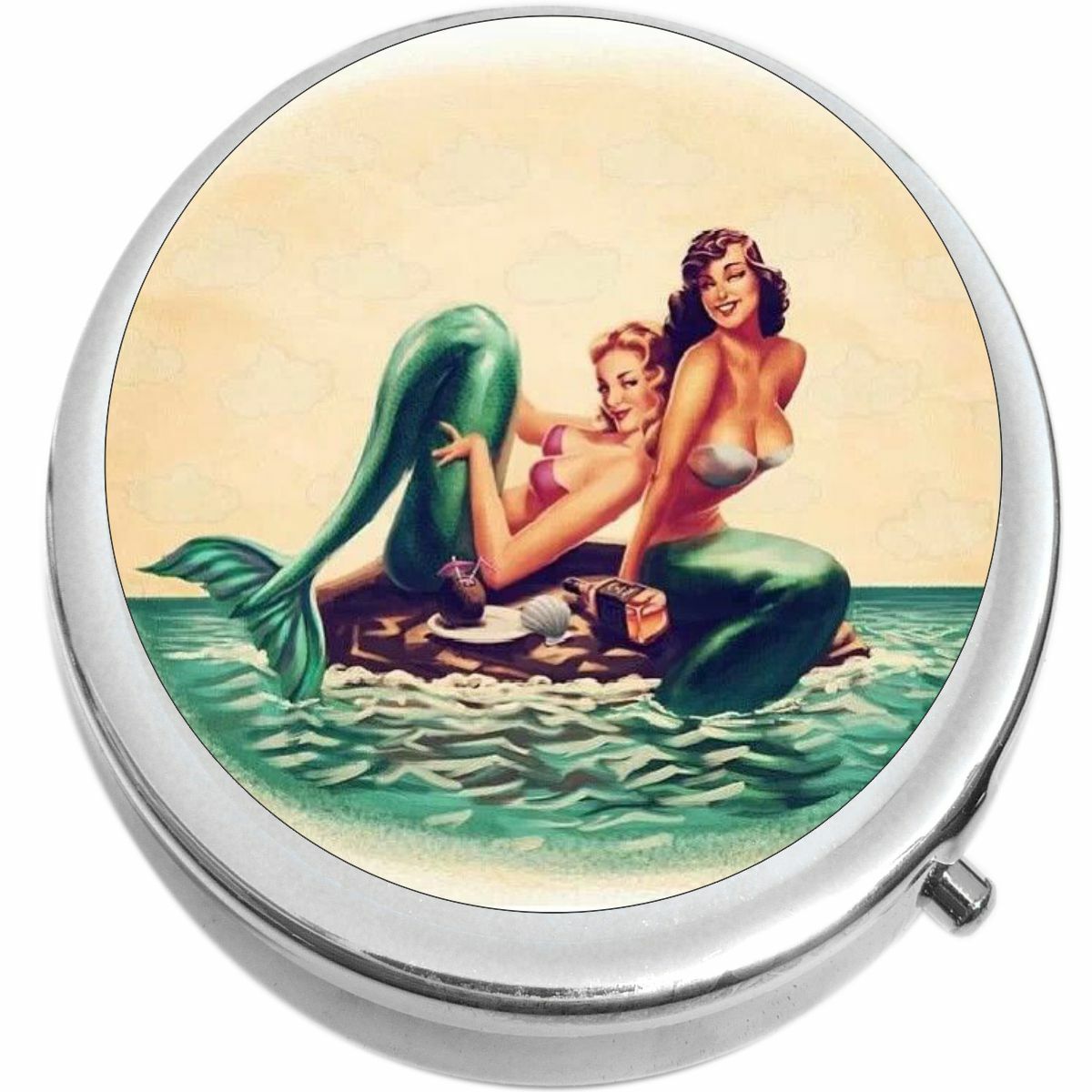 Vintage Mermaids  Medicine Vitamin Pill Box