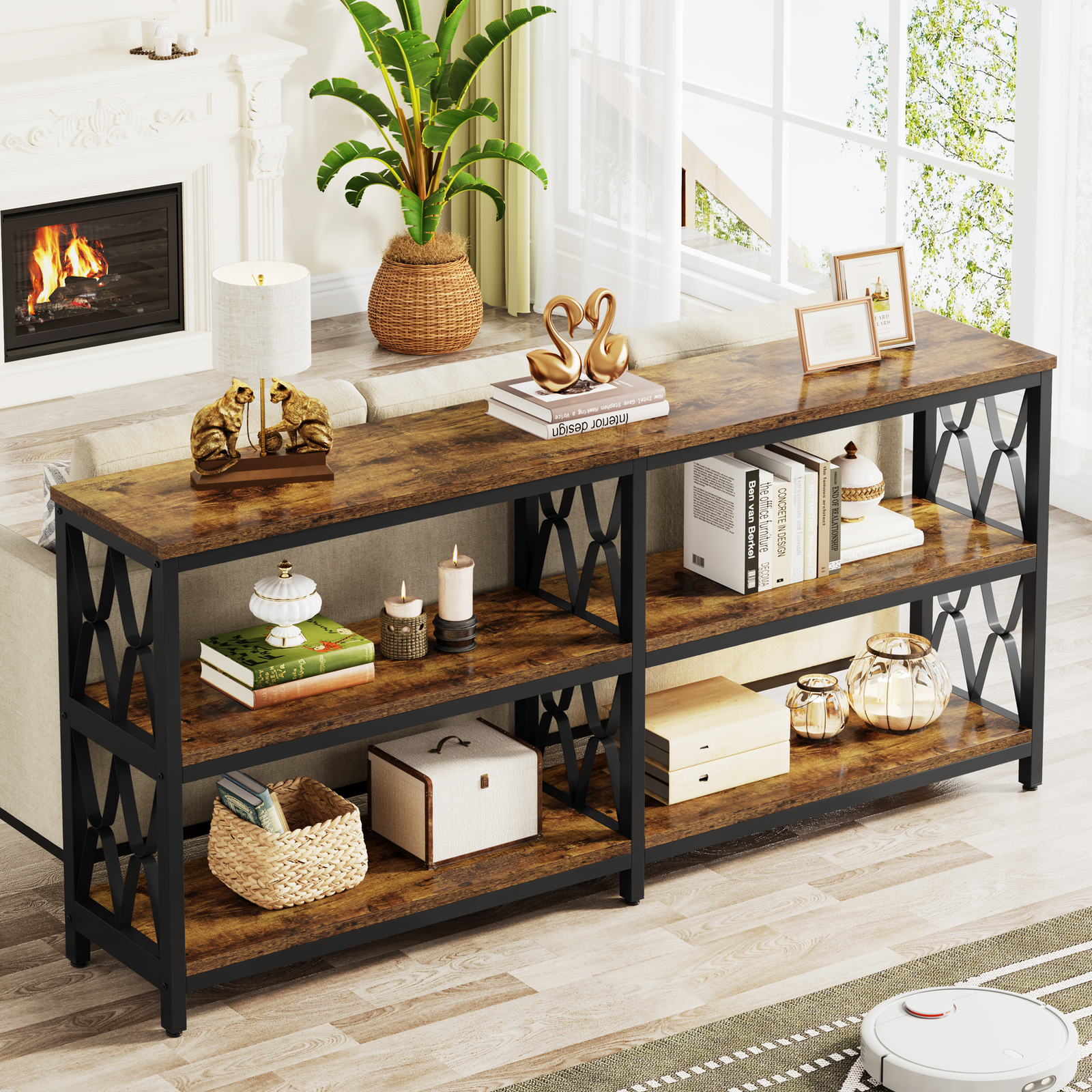 71" Long Narrow Sofa Table Behind Couch, Entryway Console Table with Storage