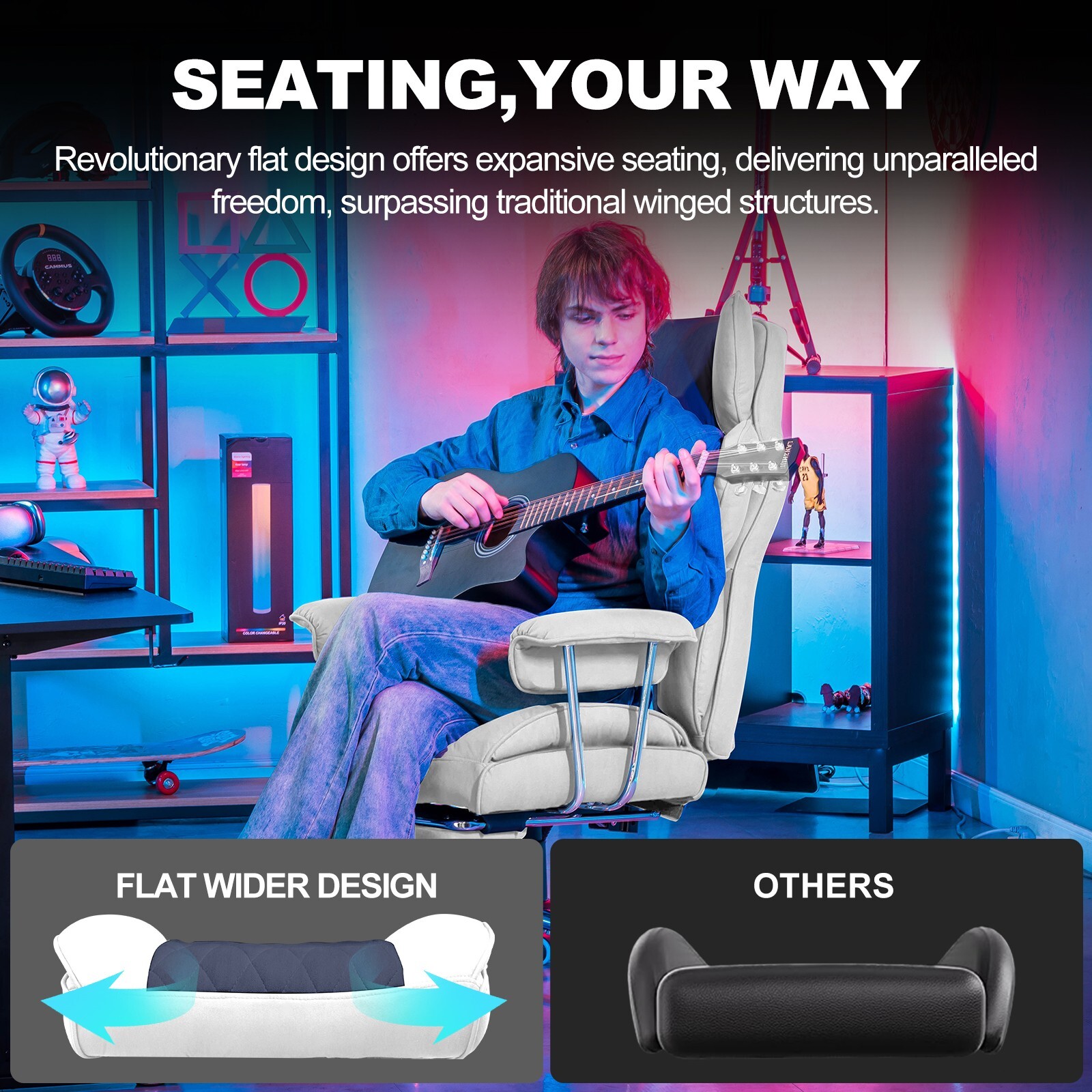 Gaming Office Chair with Pocket Spring Lumbar Support, Ergonomic Chair with Foot
