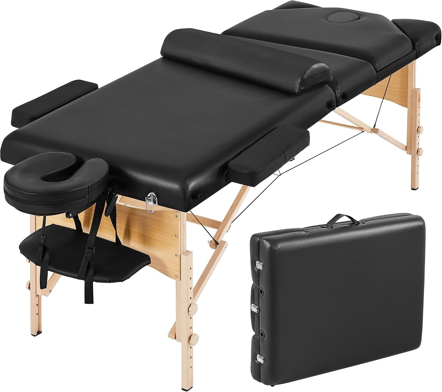 Massage Table Portable Height Adjustable Lash Bed 28in Wide Black |