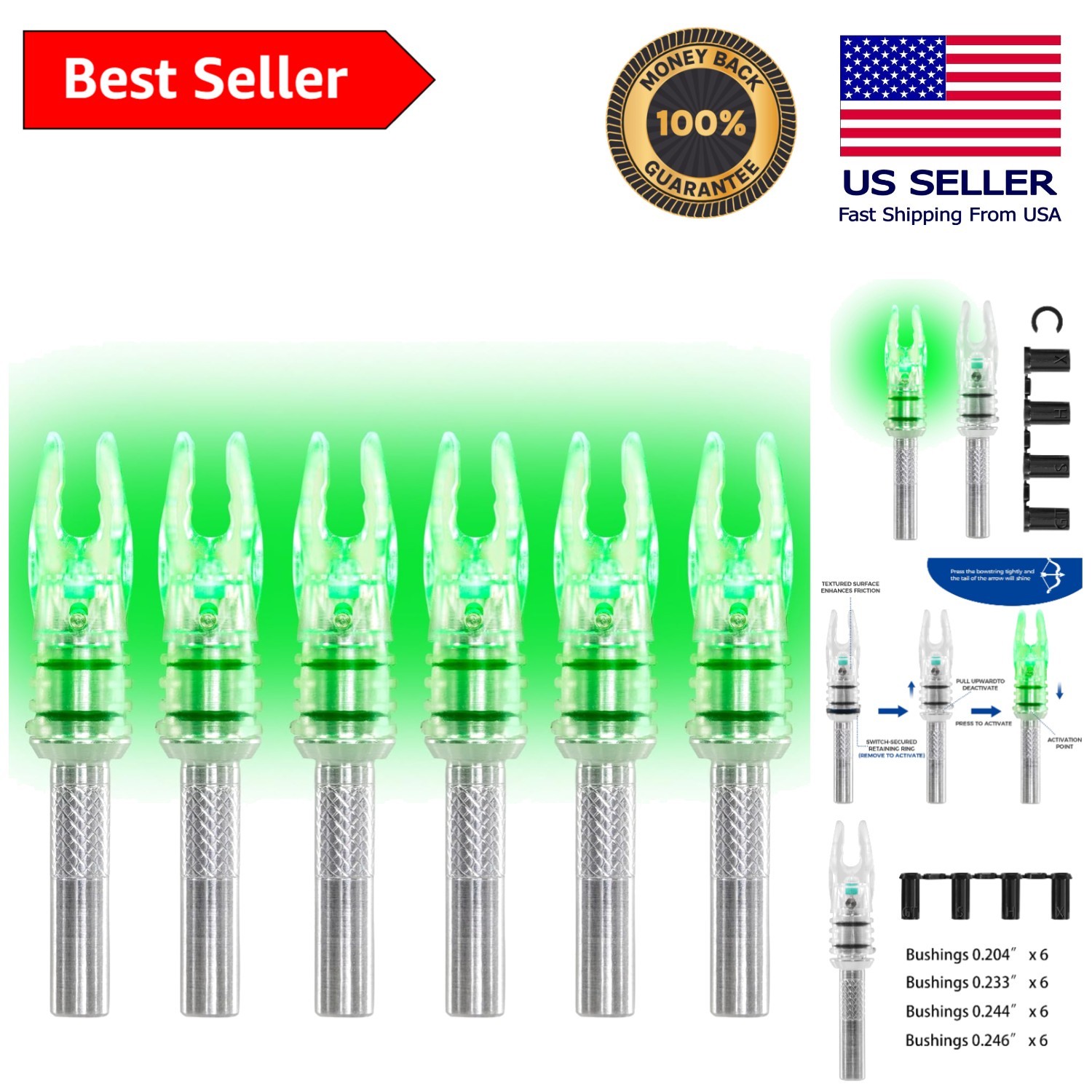 Durable 6 PCS LED Lighted Nocks for Precision Shooting - Easy Pull Activation