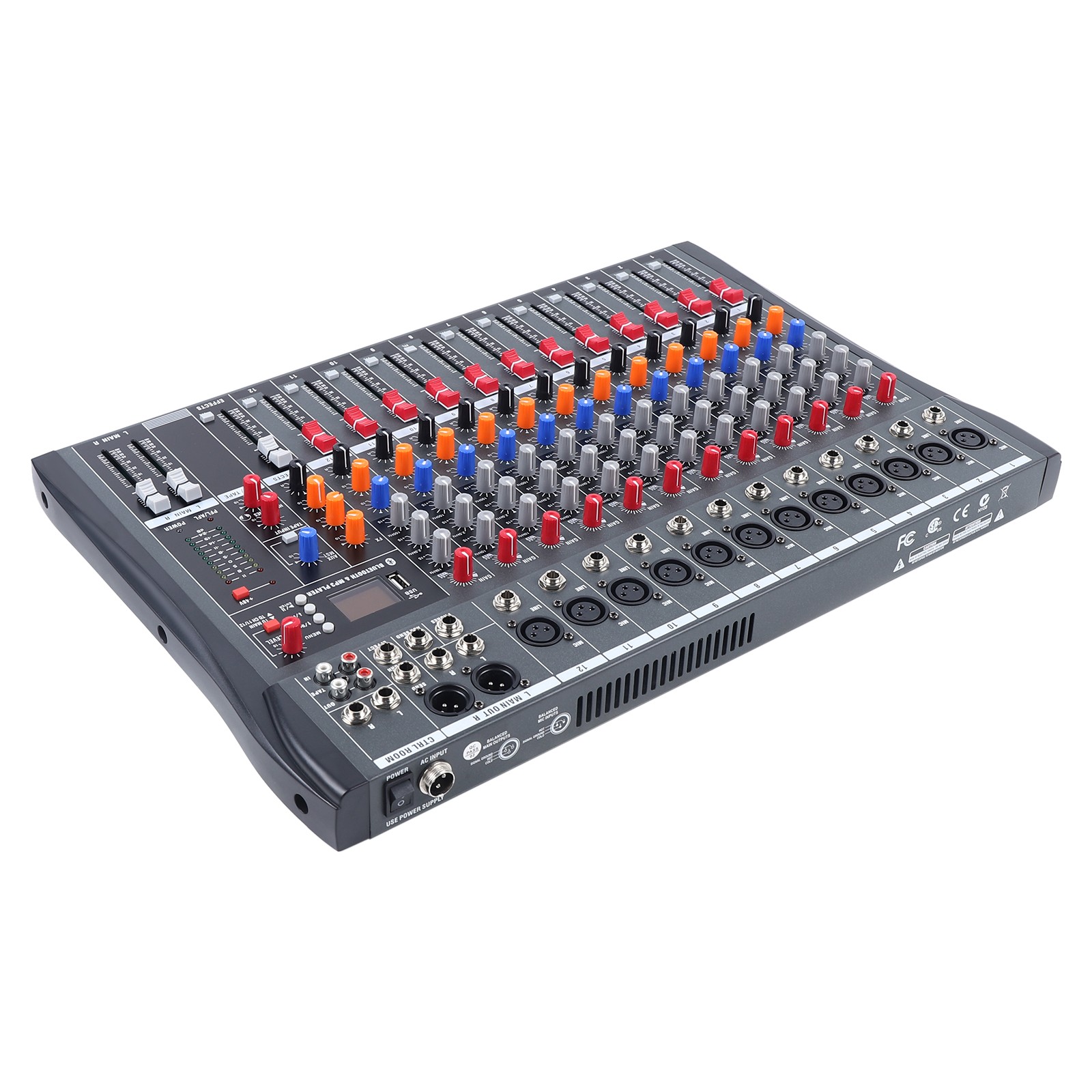 12 Channel Audio Mixer Bluetooth USB DJ Sound Mixing Console Amplifier Studio