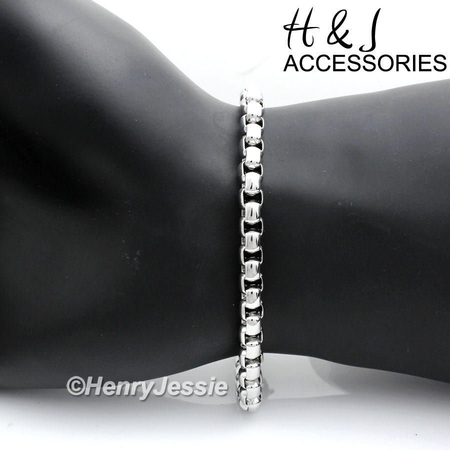 7"-10"MEN WOMEN 316 L Stainless Steel 5mm Silver Smooth Box Link Chain Bracelet