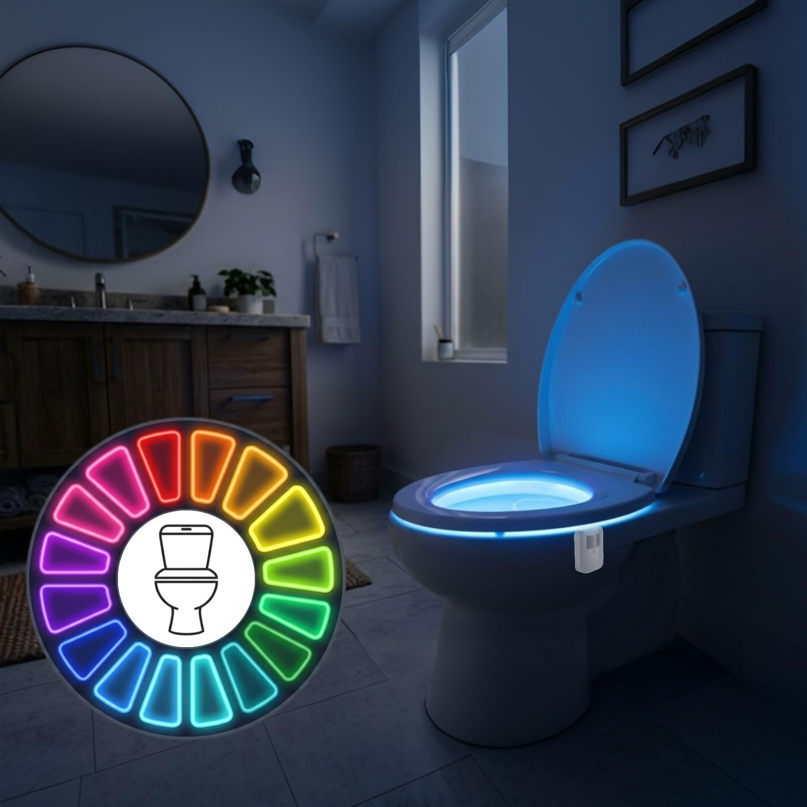 Bowl Lights 2 Pack with Motion , 16 Color Night Light Motion Activated for Ba...
