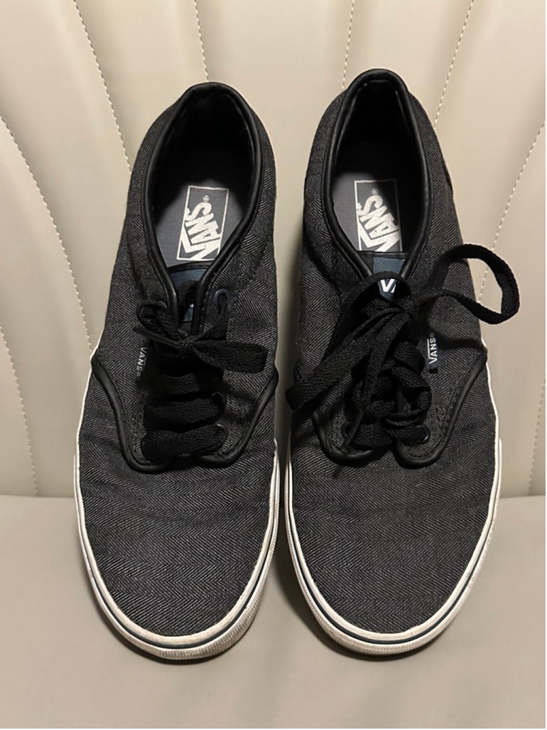 Vans Men’s Sneakers Black White Herringbone Low Top Shoes US 10 Pre-Owned