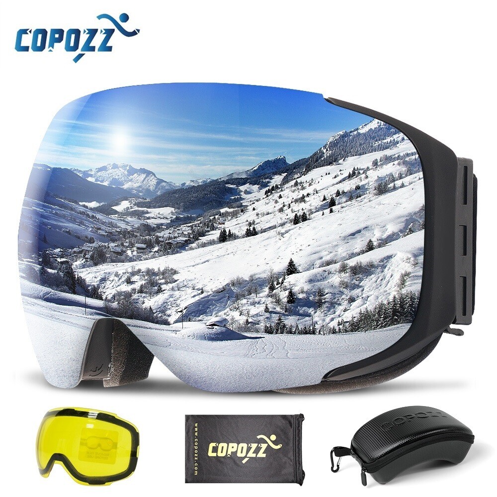 COPOZZ magnetic ski goggles with 2s lens set and anti-fog quick change caseUV400