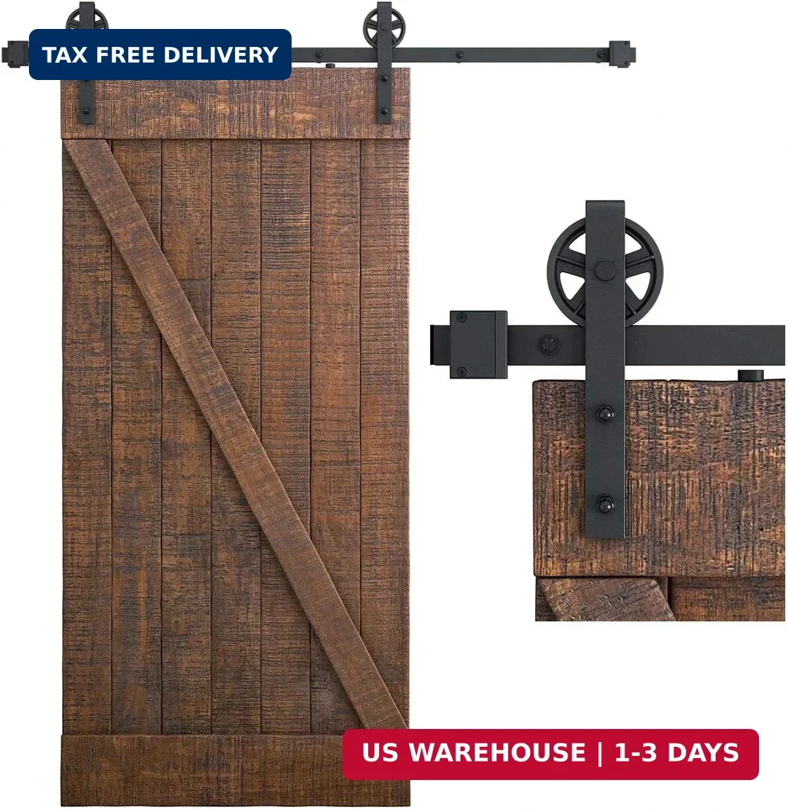 6 Feet Heavy Duty Sliding Barn Door Hardware Kit, 4FT - 18FT, Blac