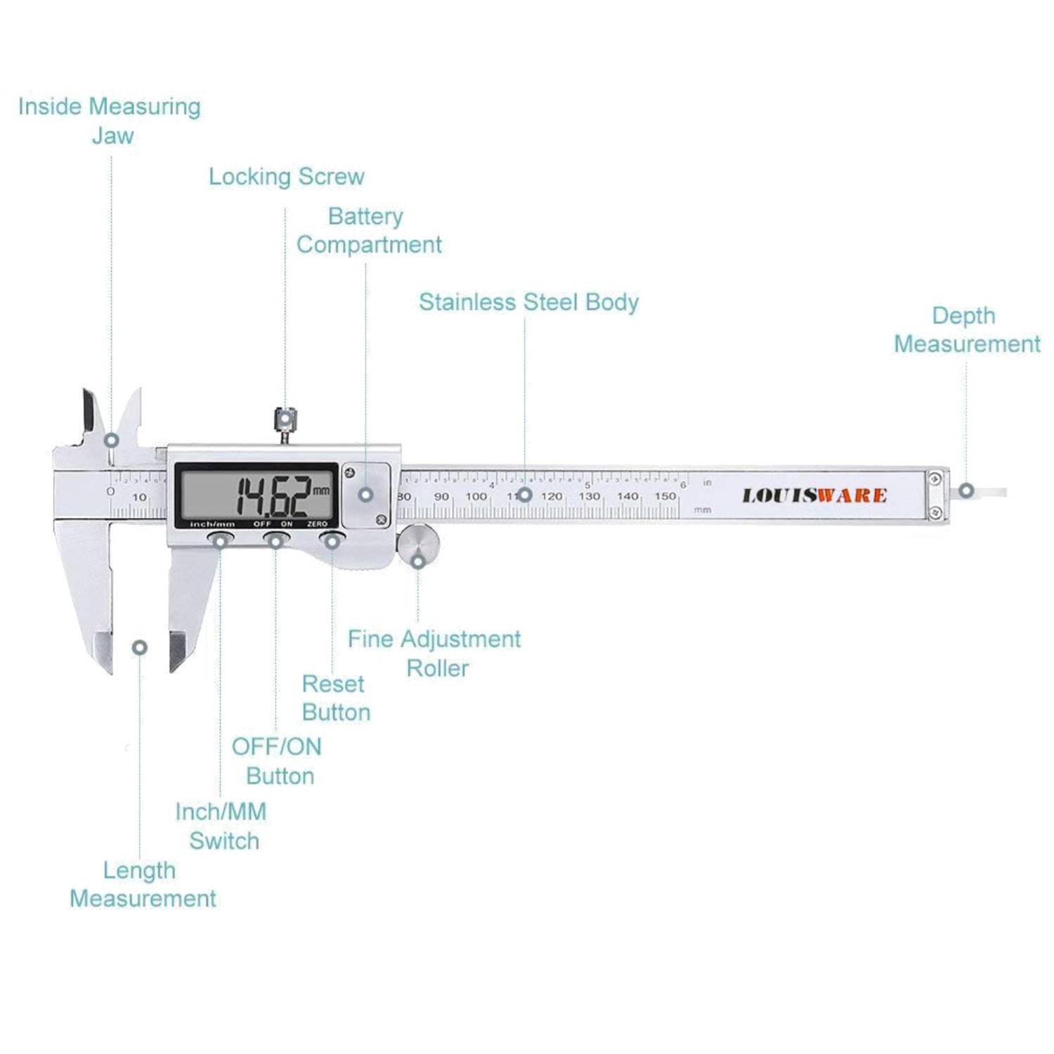 Precision 6 Inch Vernier Caliper, Inch/Millimeter Conversion