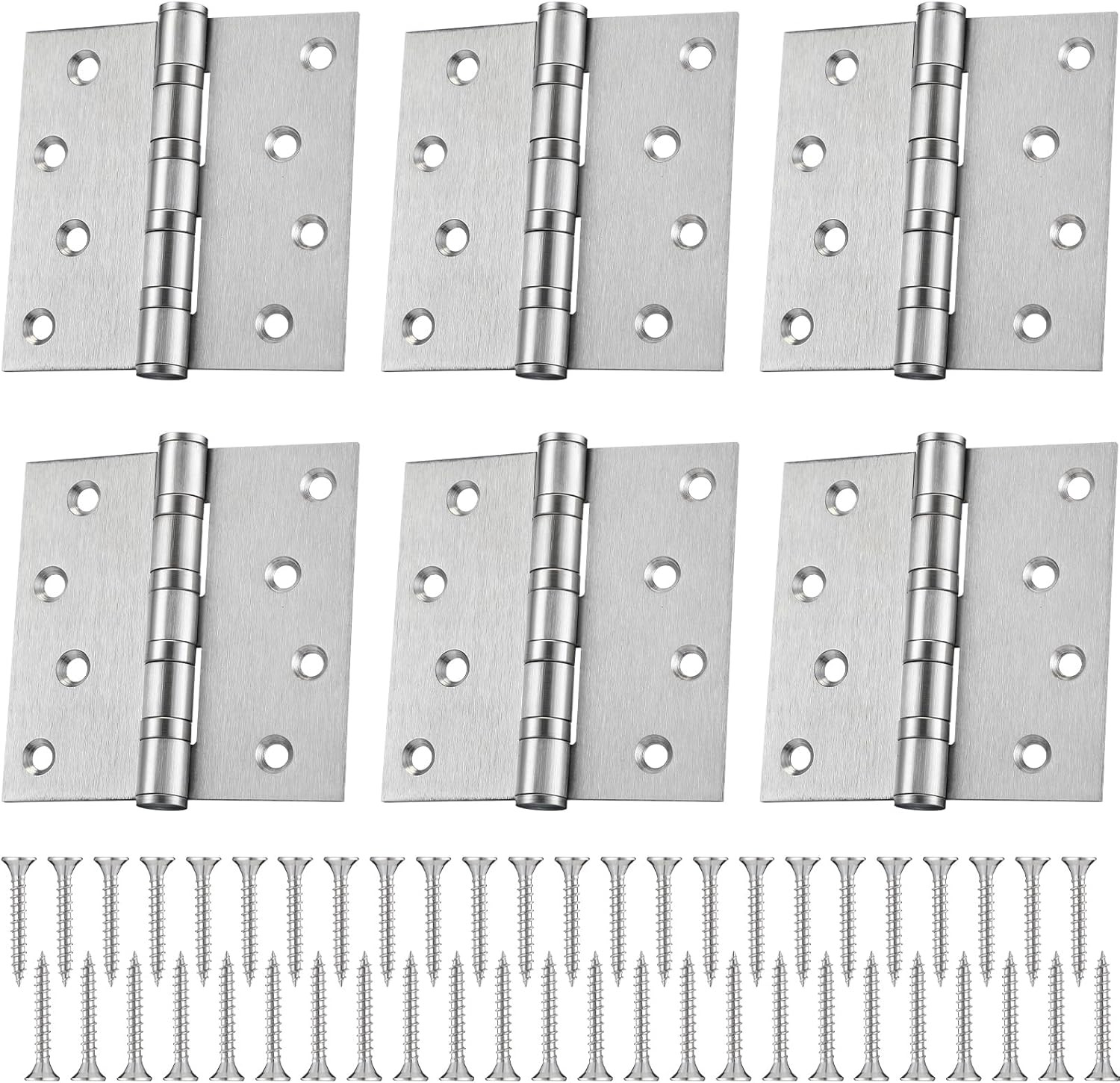 6 Pcs 4' Ball Bearing Stainless Steel Door Hinges Heavy Duty, Square Corners