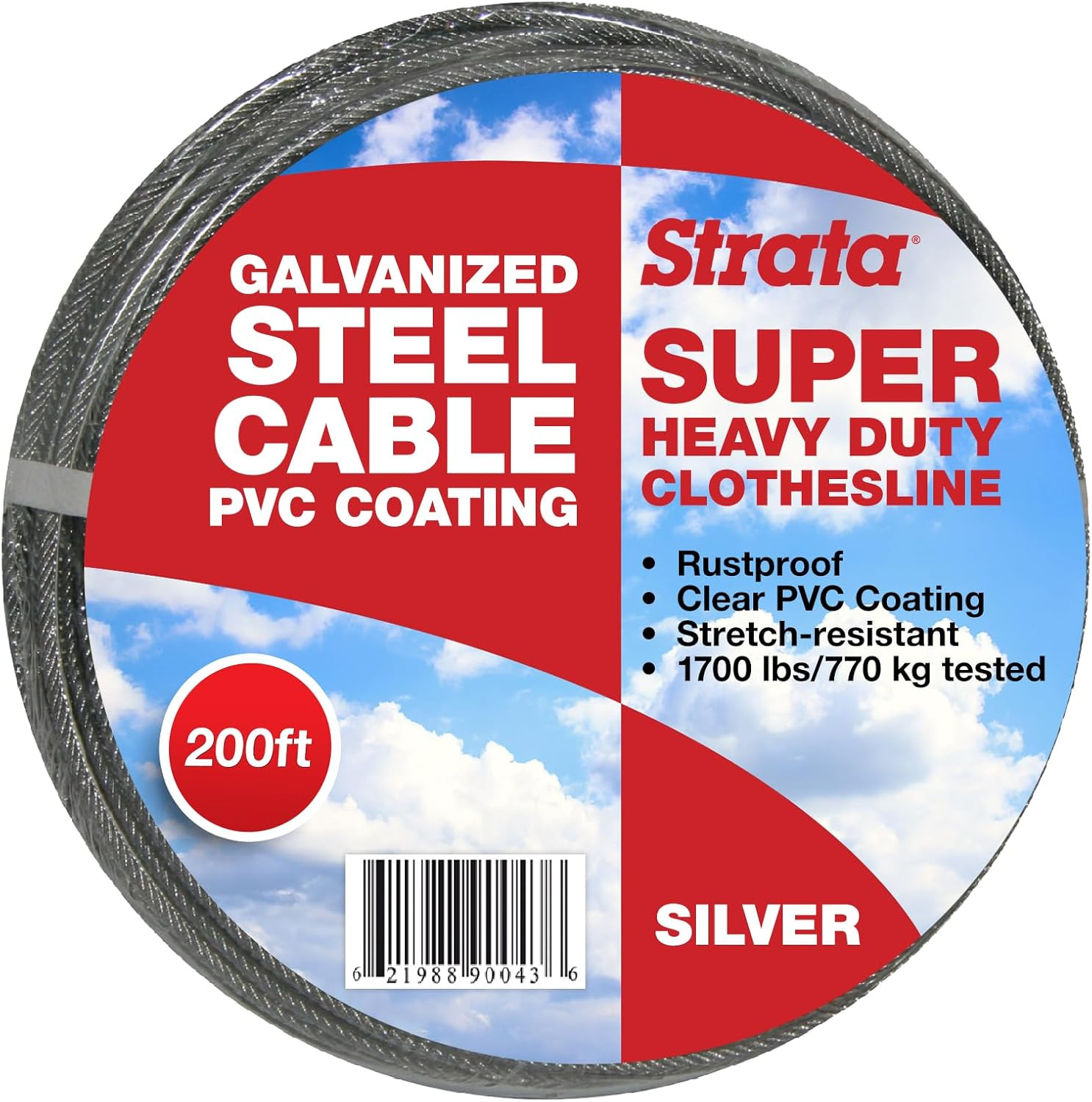 200 Feet Clothesline Outdoor Heavy Duty Galvanized Wire Steel Cable, Silver PVC