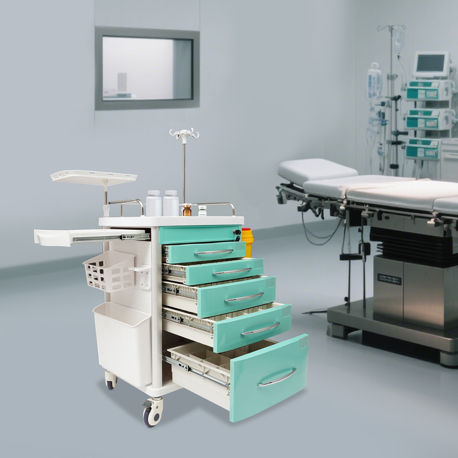 5-Drawers Mobile Medical Rolling Crash Cart Medical Trolley For Hospital Nursing