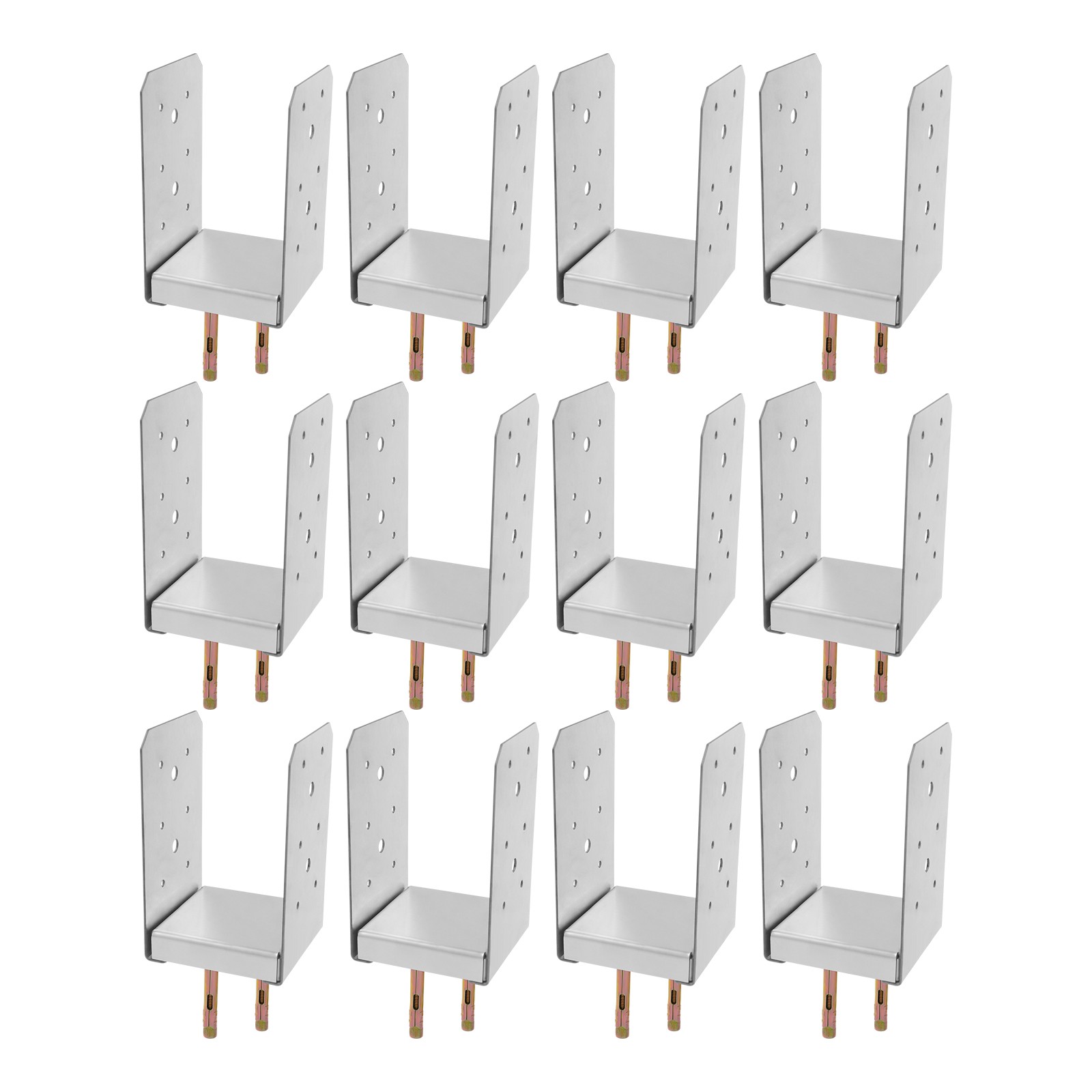 12 Pack Adjustable 201 Stainless Steel U-Shaped Post Base Brackets