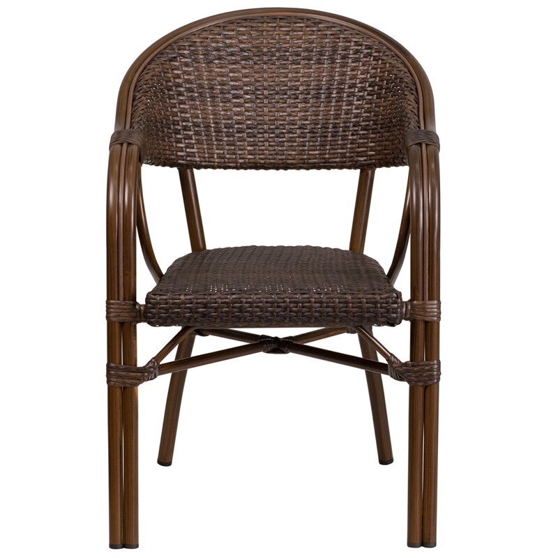 2 PACK All Weather Cocoa Rattan Outdoor Patio Dining Chair with Aluminum Frame