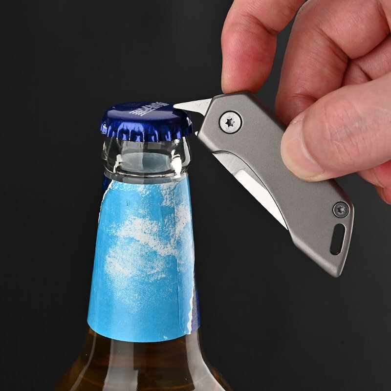 Mini Titanium Folding D2 Tanto Blade Knife EDC Outdoor Camping Keychain Tools
