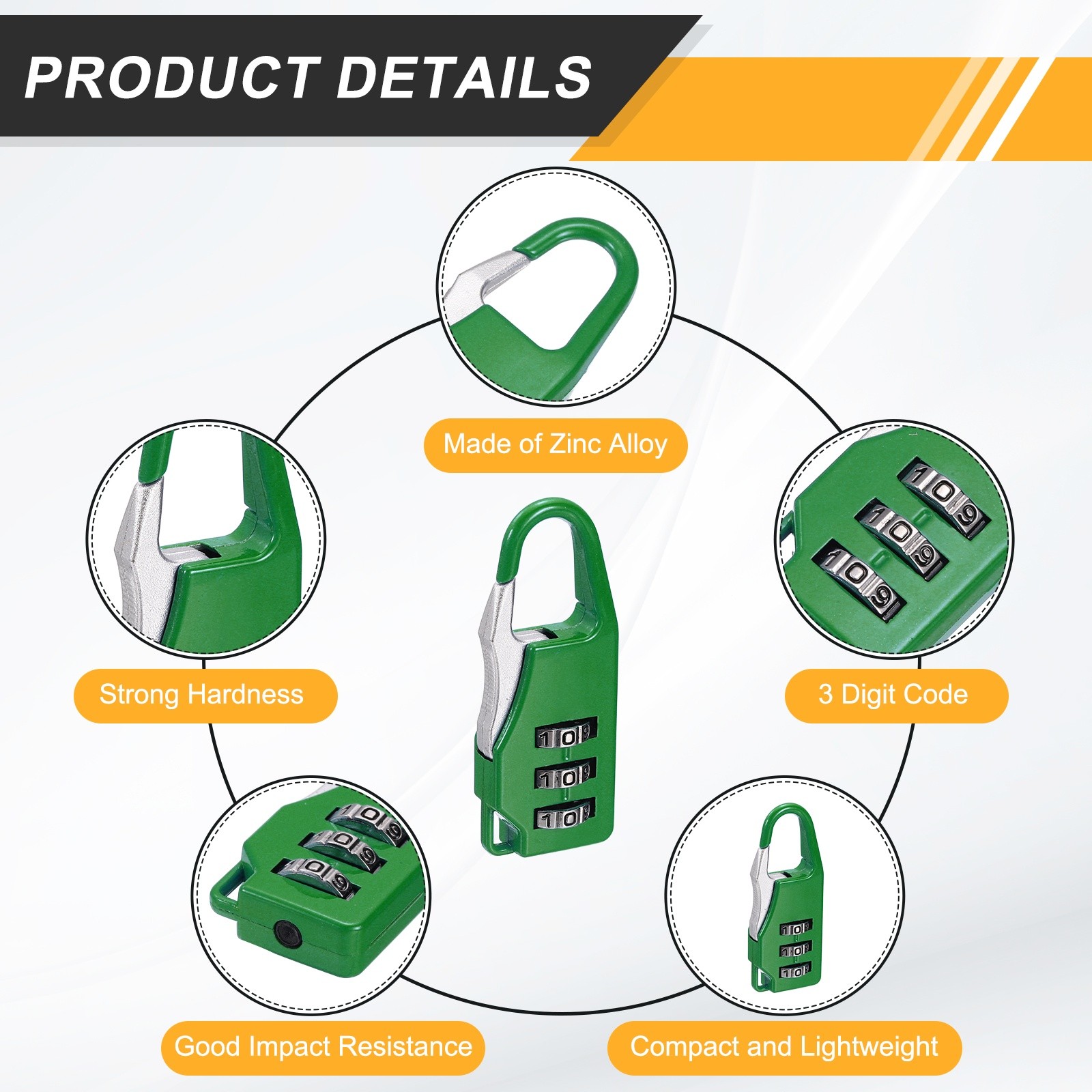 3Pcs Resettable 3 Digit Combination Lock Code Padlock, Green (55 x 21mm)