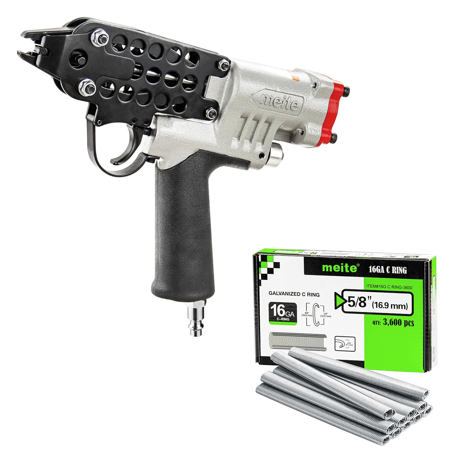 meite SC760S-I2 Pneumatic Hog Ring Gun with 3600PCS 16GA Hog Rings Staples