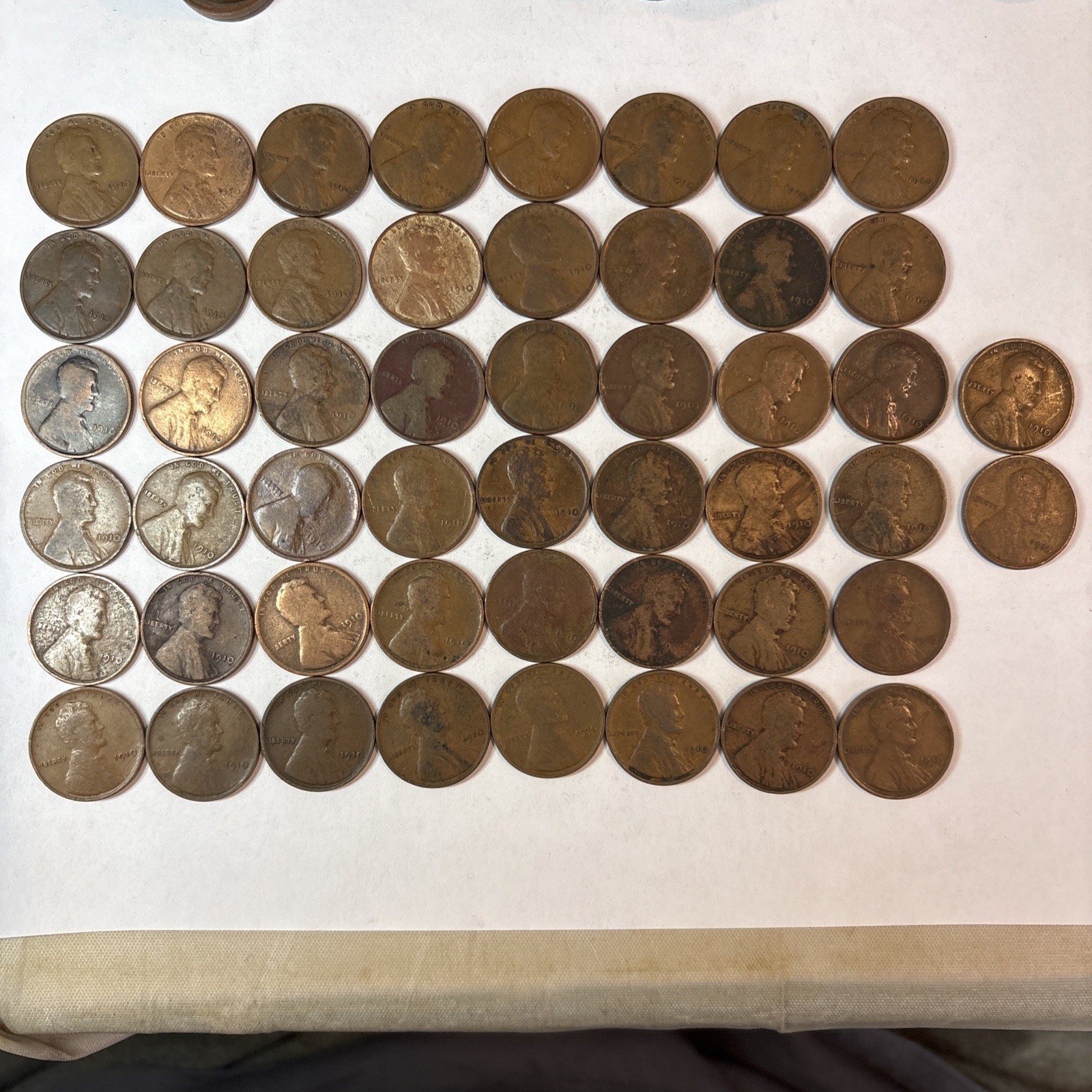 1910-P Lincoln WHEAT Cents Roll Of 50 Coins In Average Circulated Condition