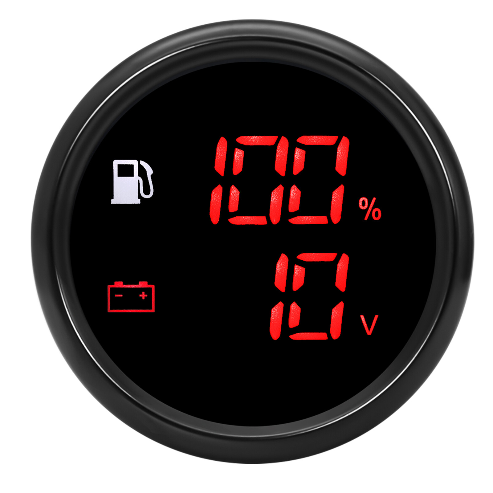 2" 52mm Universal Fuel Level Gauge 240-33ohms+Voltmeter Red LED For Boat Car ATV