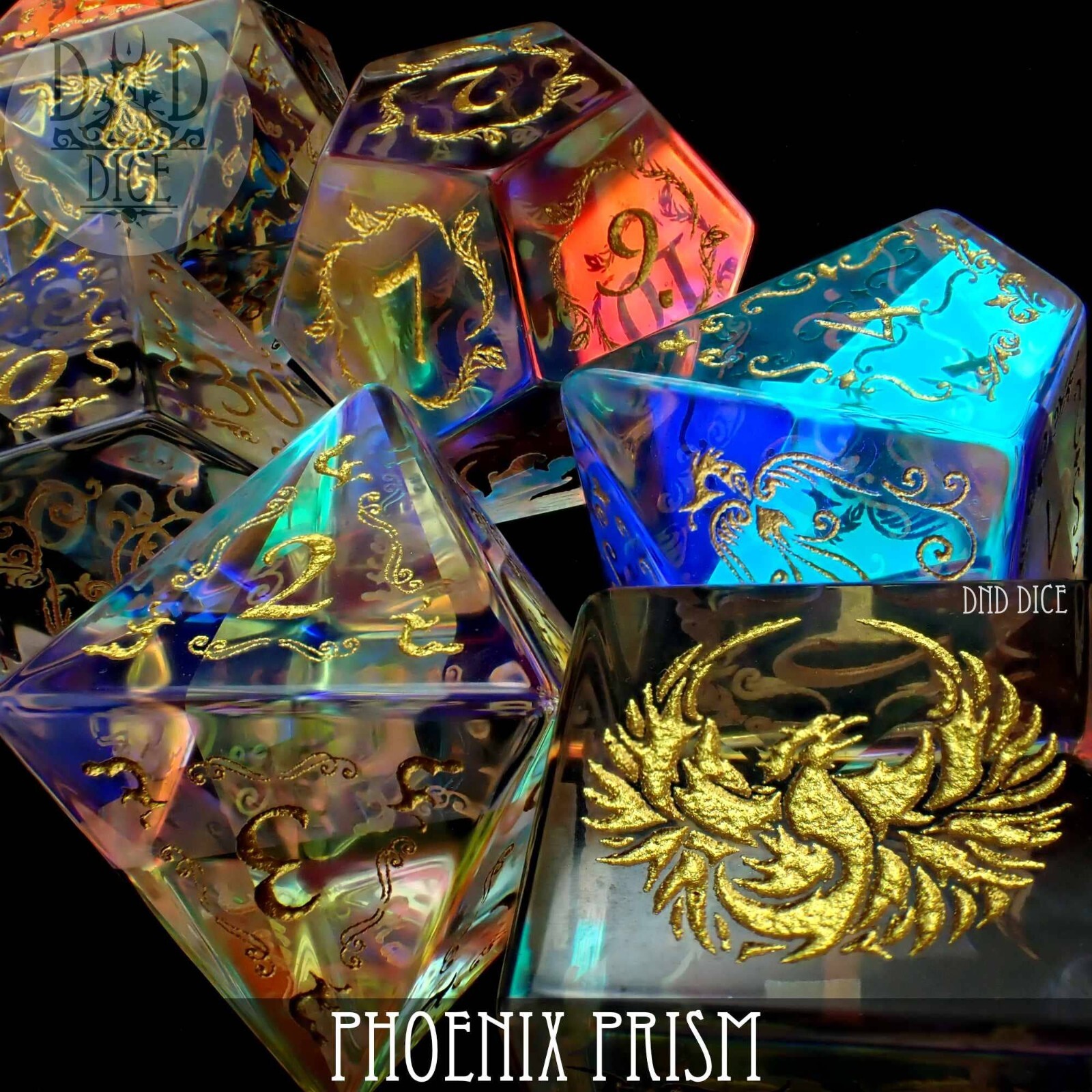 Dice Set - Phoenix Prism - 7 Glass Dice - Exclusive - RPG