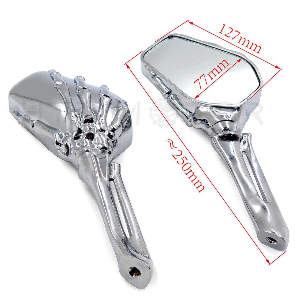 Motorcycle Chrome Skull Skeleton Hand Side Rearview Mirrors For Harley Davidson