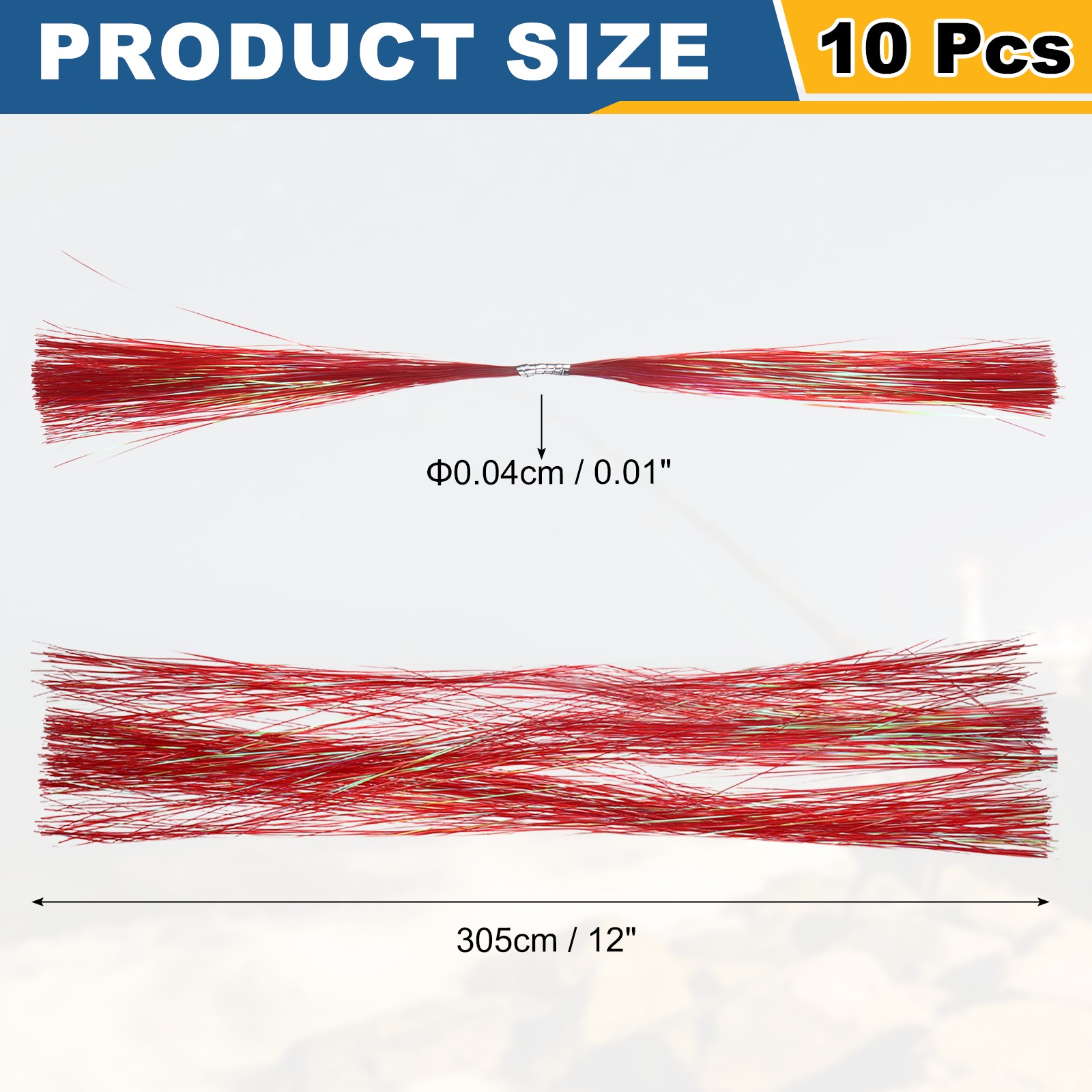 Fly Tying Materials, Crystal Flash 10 Pcs & 12 Inch & Red & PE