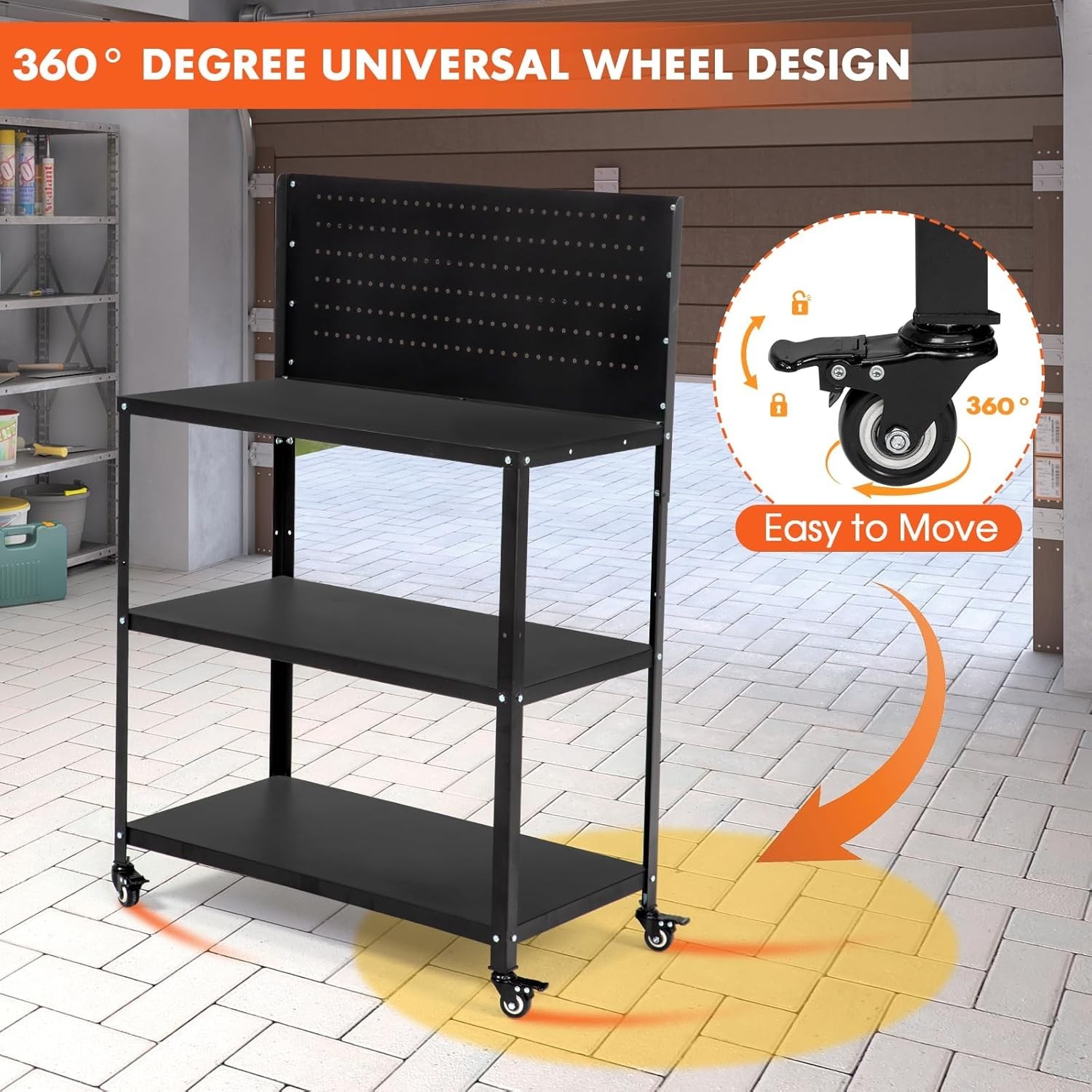 50.4” Heavy-Duty Workbench with Pegboard & Lockable Wheels – 600 lbs Capacity