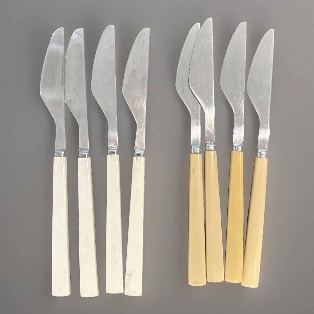 MCM Knives Melamine Handles Stainless White Beige Set Of 8