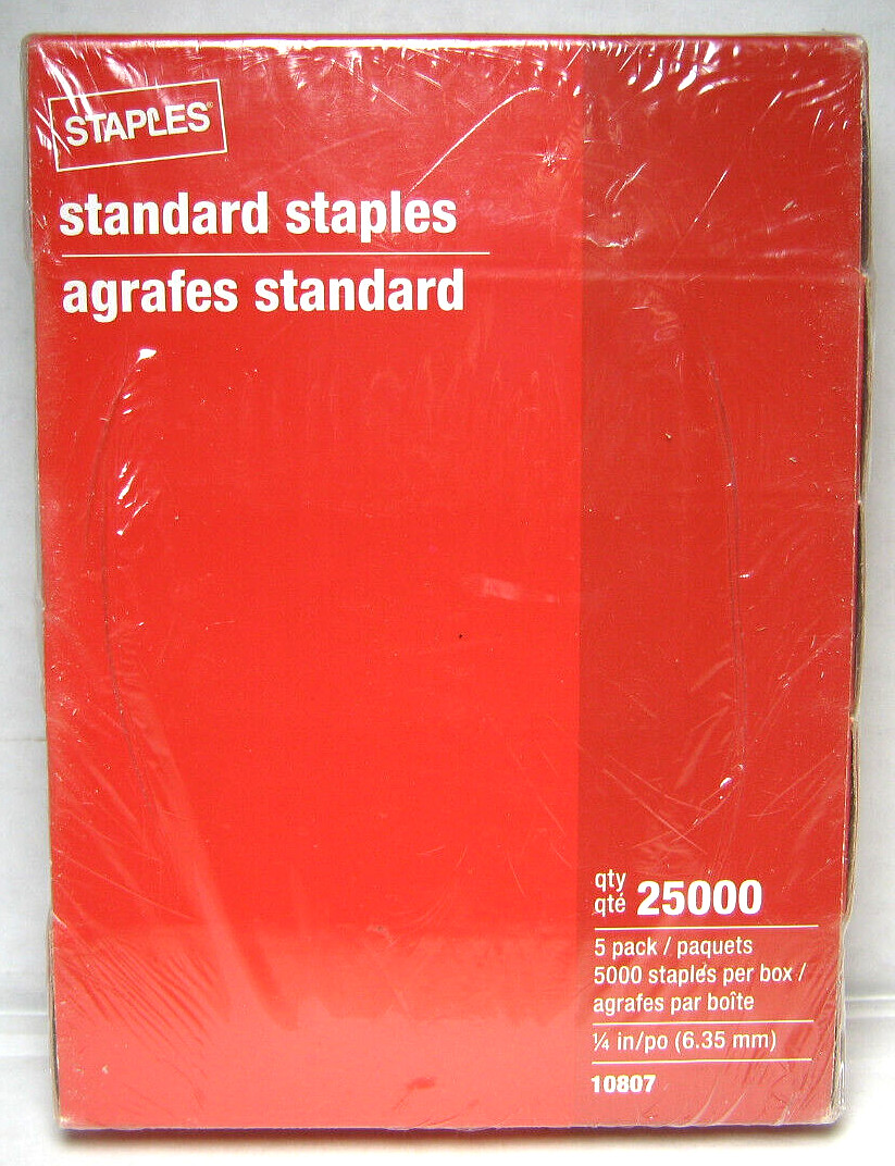 STAPLES BRAND STANDARD STAPLES 1/4 IN 5 PACKS OF 5,000 - 25,000 TOTAL NEW SEALED