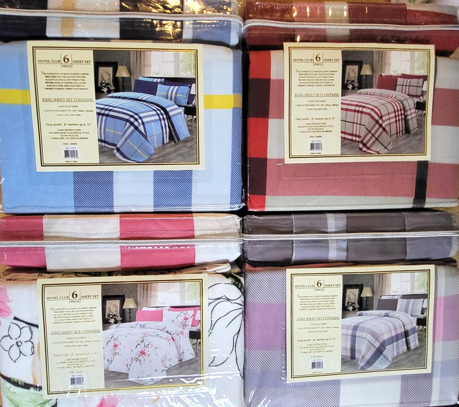 Bed Sheet (King) 6 pcs Set, Hotel Club 1800 Thread