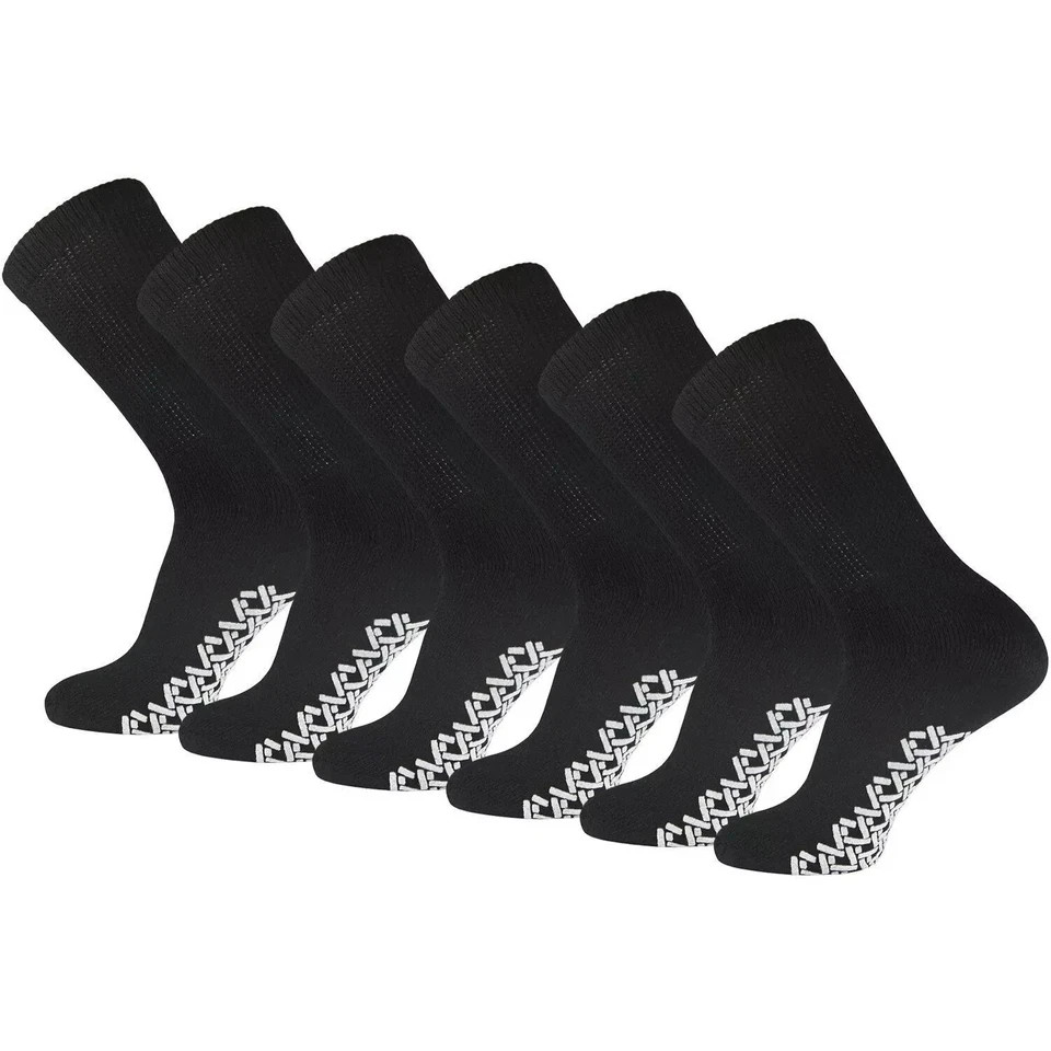 6-12 Pairs Non skid Crew socks Black Non Binding Loose Fit Top Cotton Gripper