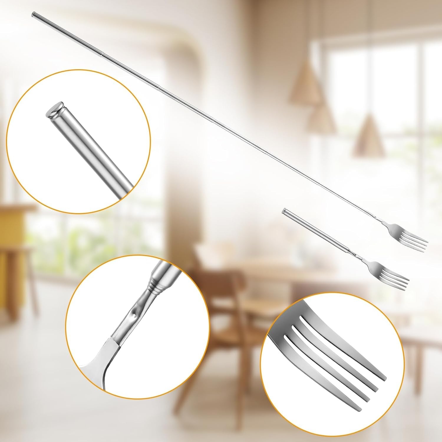 1/2Pc Extendable Long Handle Telescoping Forks, Stainless Steel Retractable Fork