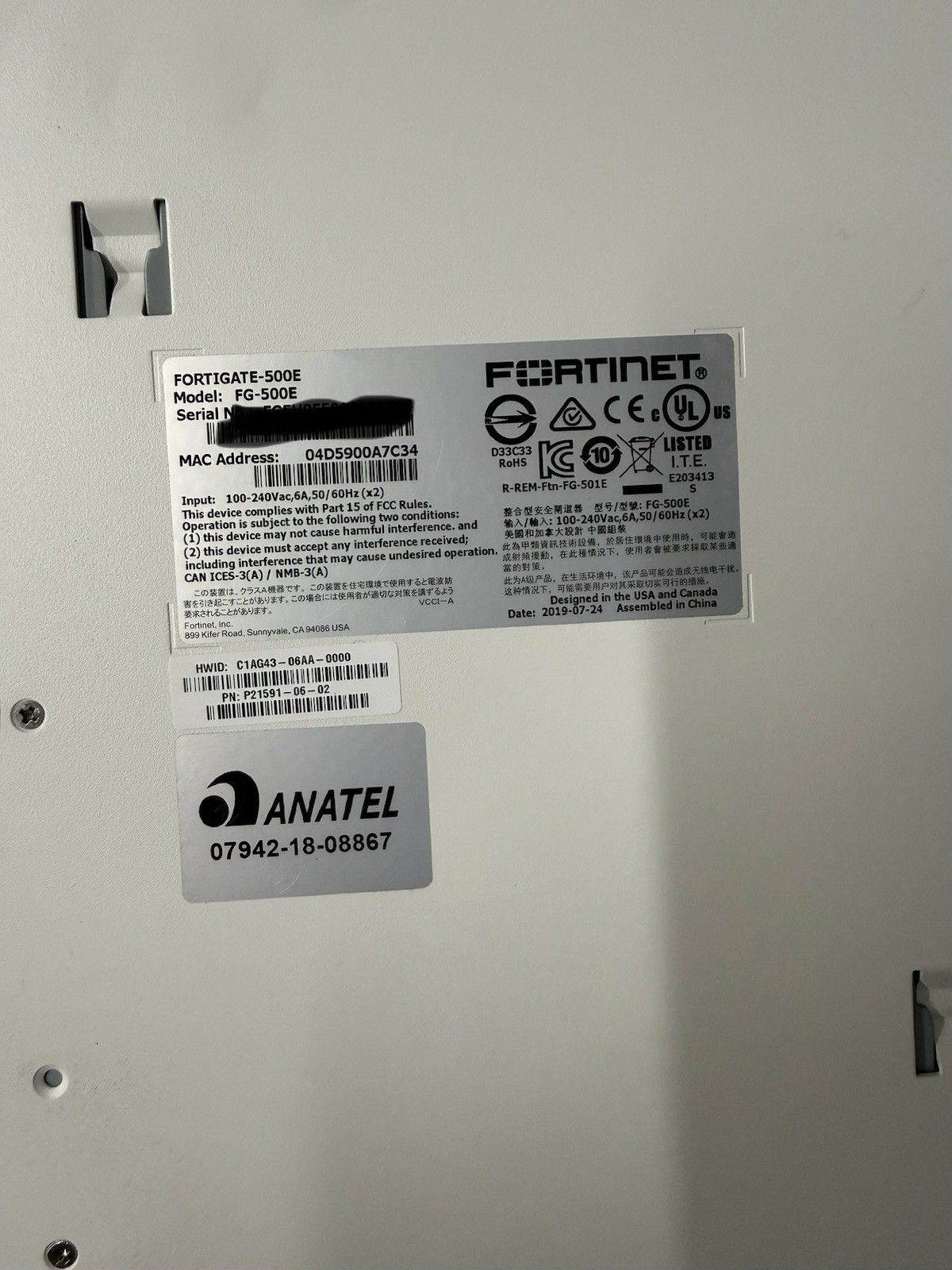 Fortinet FortiGate 500E FG-500E Network Security Firewall with Single AC