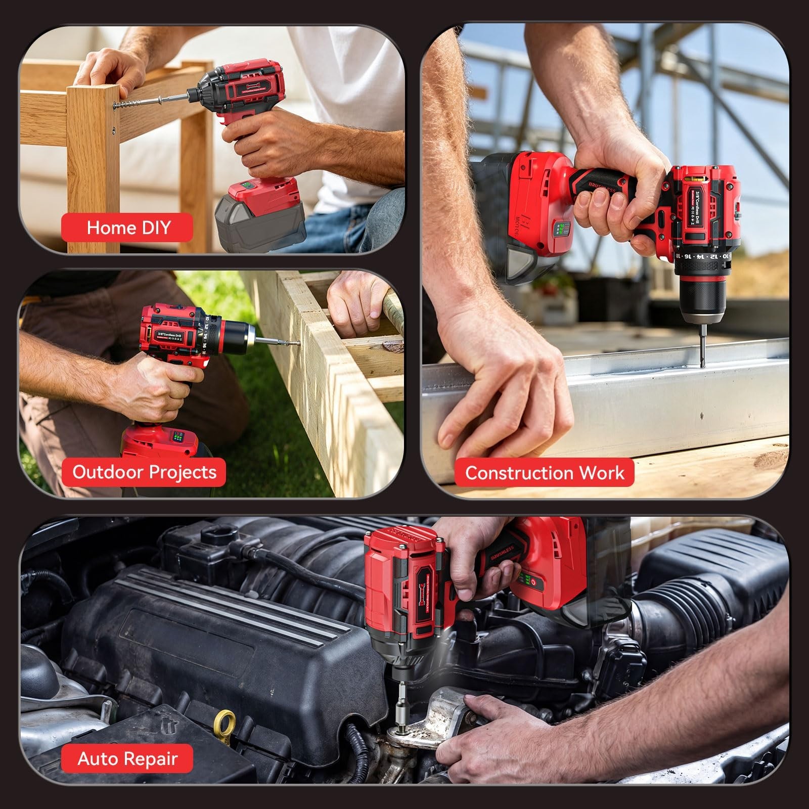 Cordless Brushless Drill & Impact Driver Combo Kit, 18V Battery Compatible, High