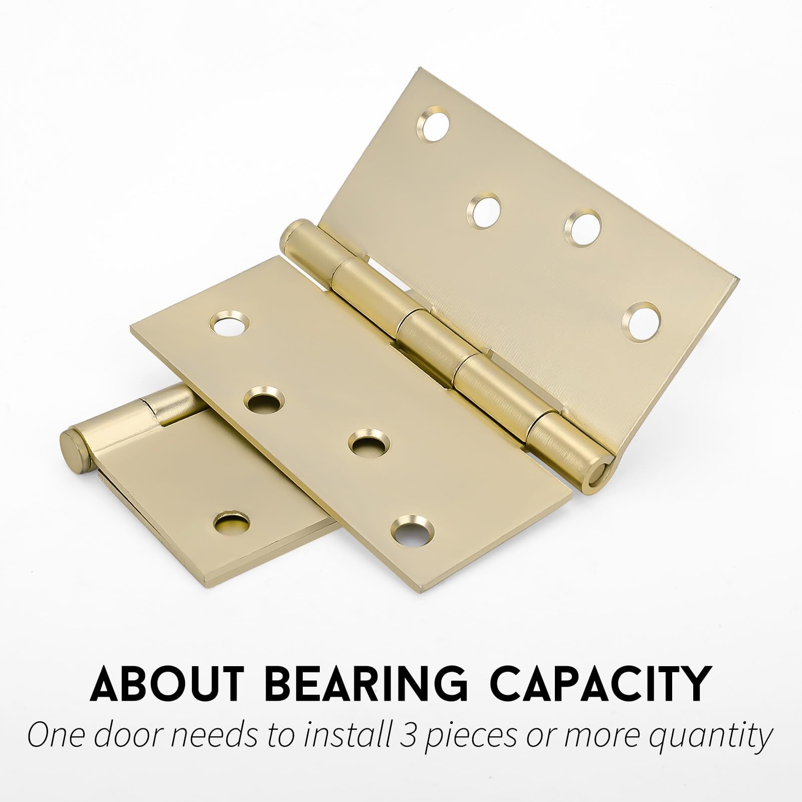 3 Pack 4" Brushed Brass Gold Door Hinges Square Corners Interior Door Hardware