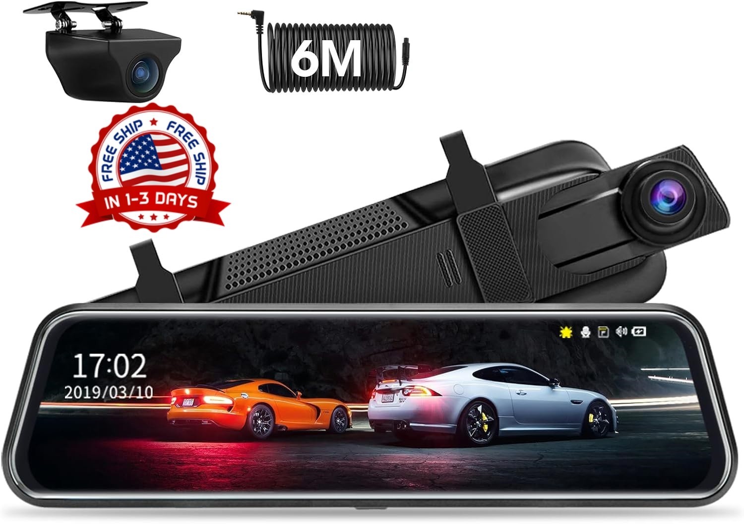 Cámara de tablero con espejo de 10'', pantalla táctil completa FHD 1080P US NEW