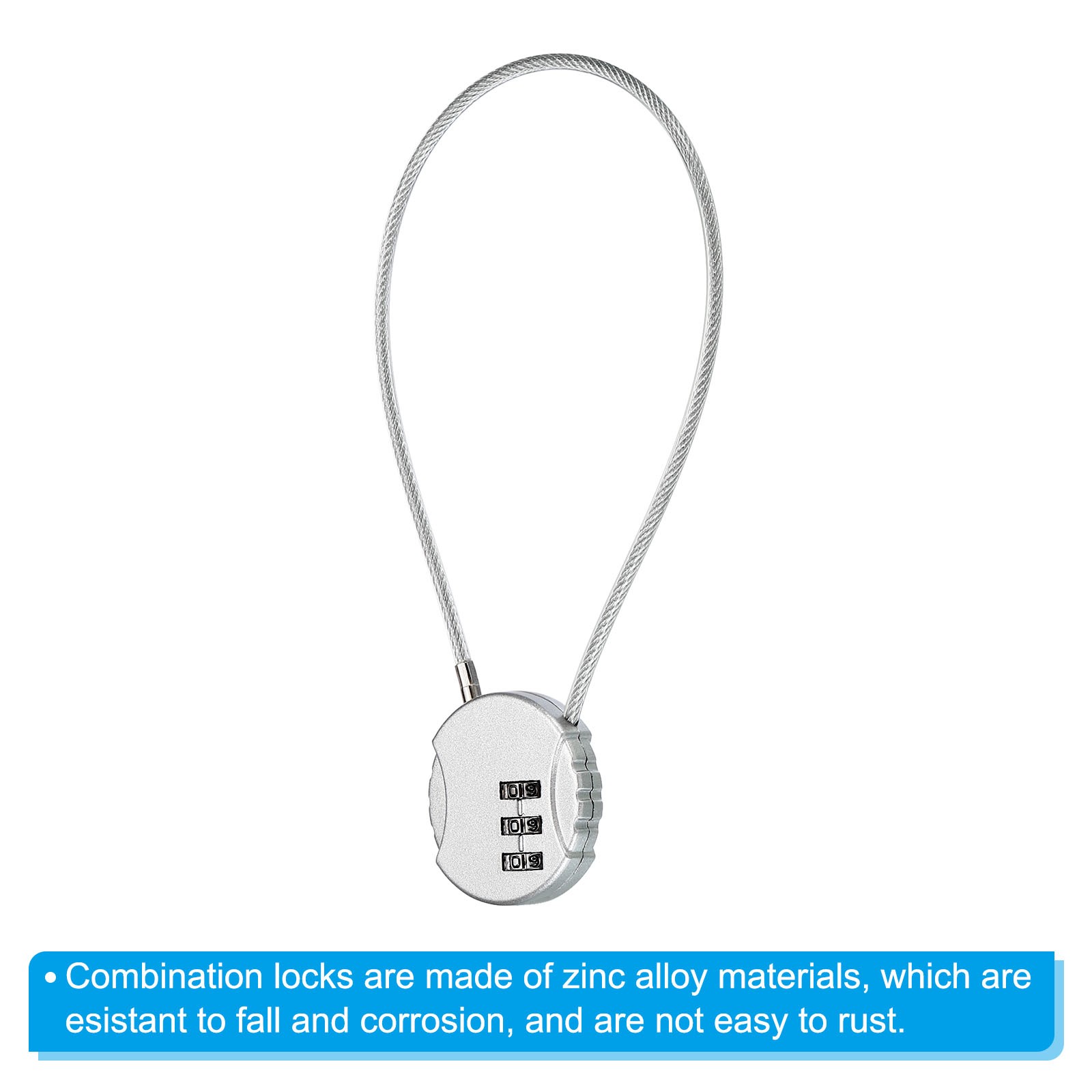 Small Combination Block 11.8", 1pc 3 Digit Luggage Lock, Silver Tone