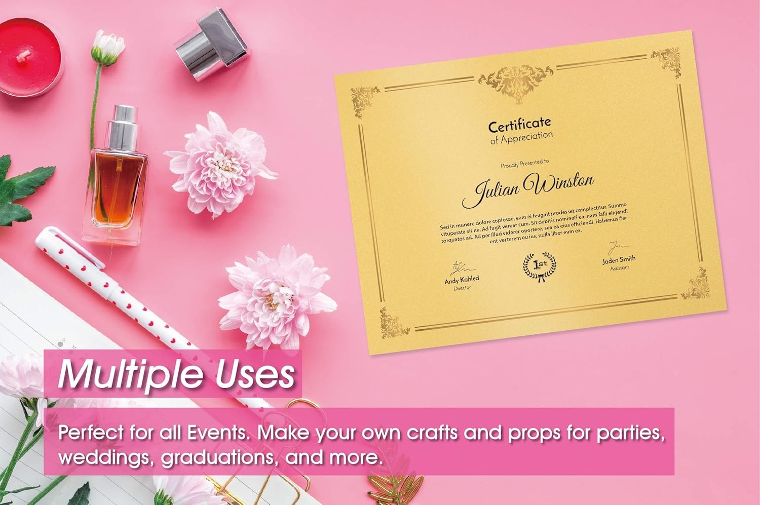 Gold Metallic Craft Paper 100-Pack, 8.5x11" Printer Friendly 80lb