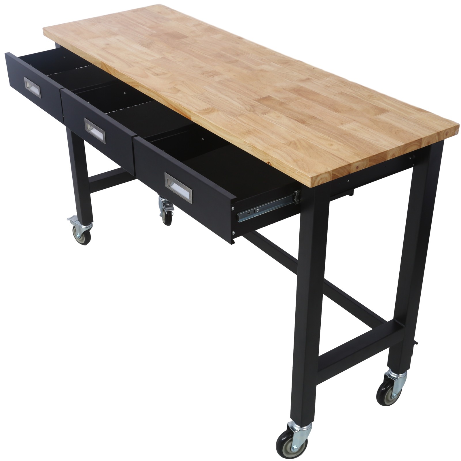 60in Adjustable Work Bench Drawer Storage  Heavy Duty Bamboo Wood Work Table