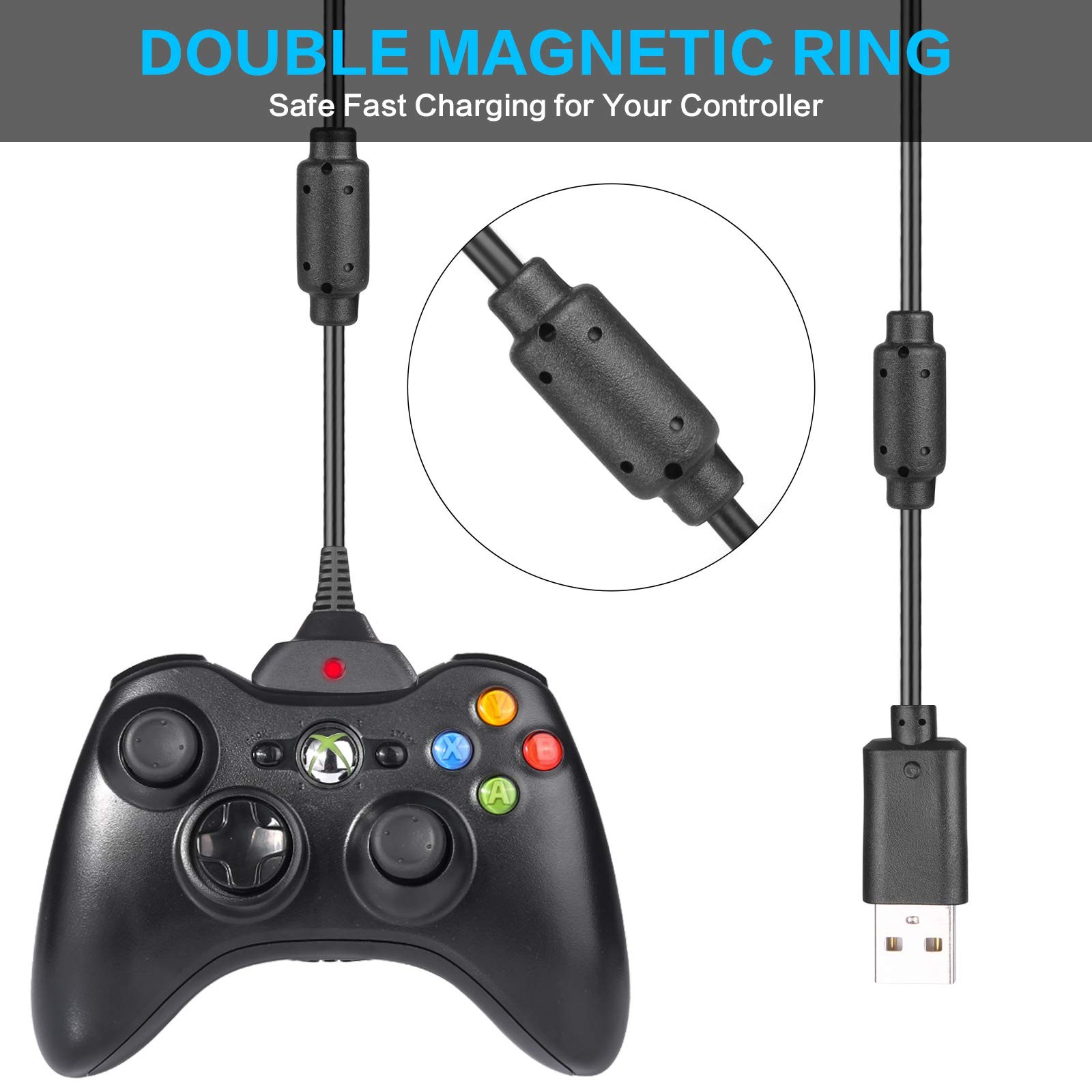 Charger for Xbox 360 Controller, 1 Pack USB Charging Cable Compatible with Mi...