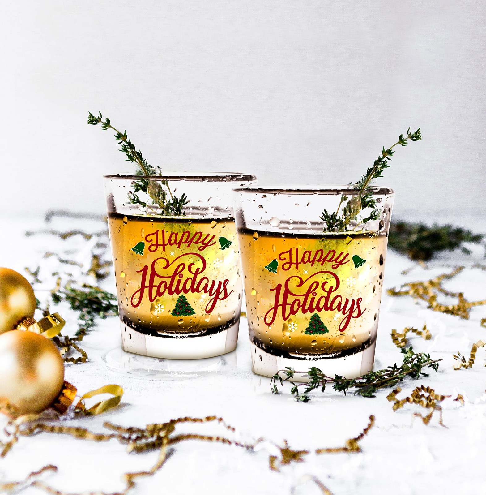 christmas Shot Glass Gift Set -Happy Holidays- Glasses Drinkware or Votive Ca...