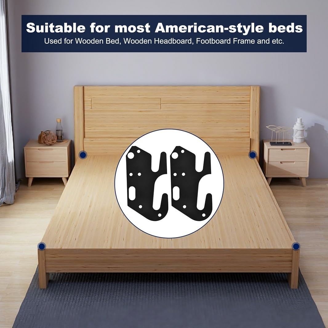 Black Painted Universal Steel Floor Mount Bed Support Hook Plates 4 PCS