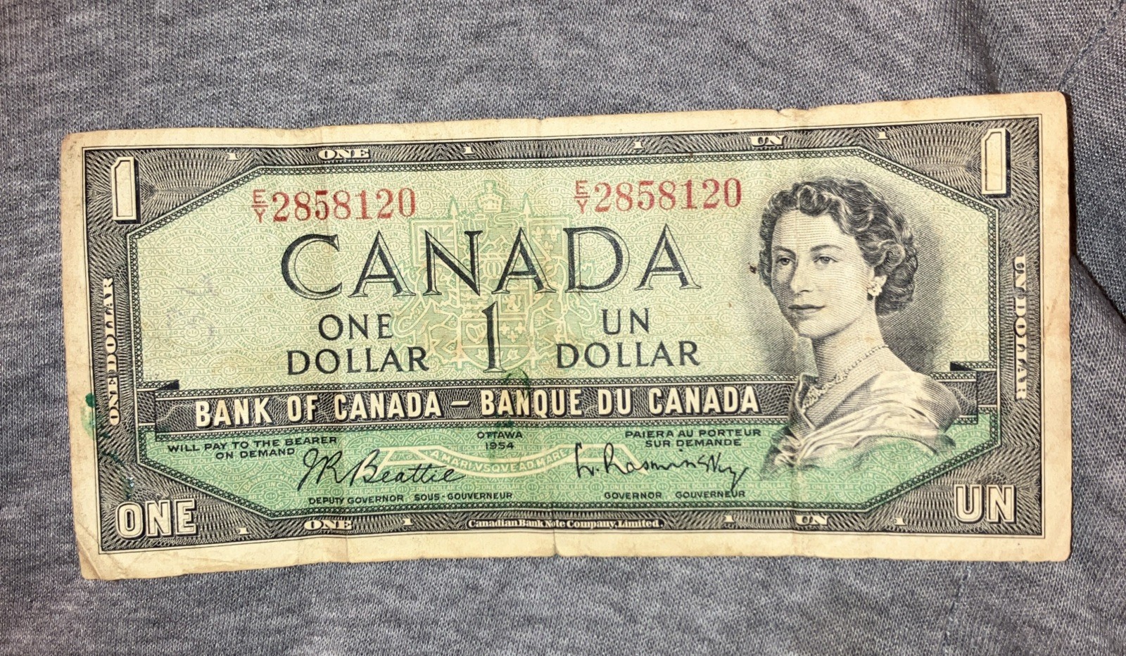 Canada 1954 $1 One Dollar Banknote Ottawa