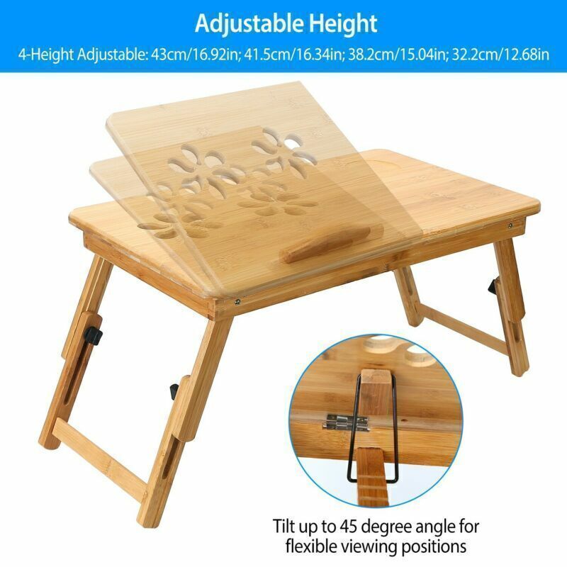 Adjustable Bamboo Laptop Folding Lap Desk Notebook Bed Tray Table Portable Stand