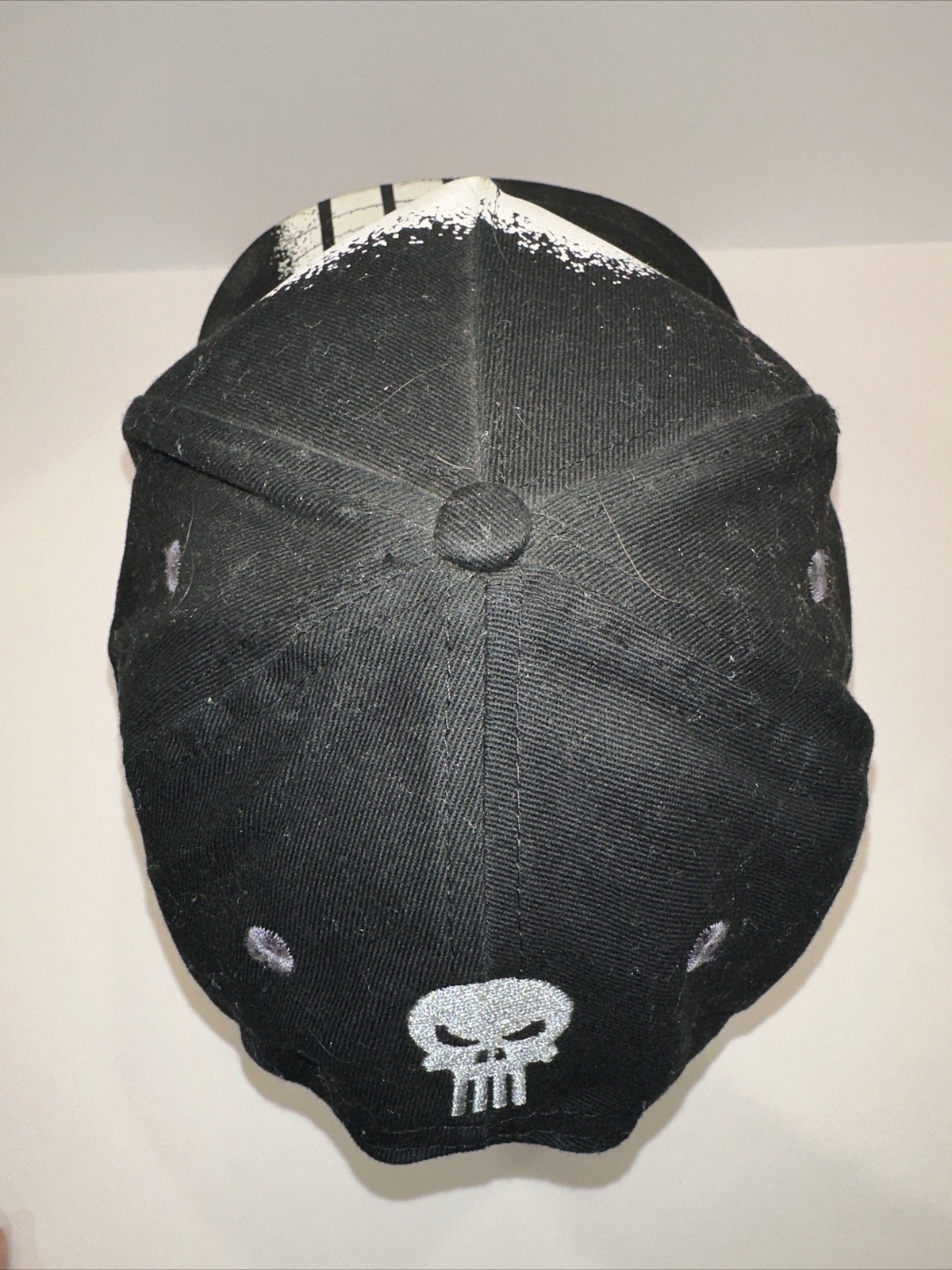 Punisher Marvel Black Hat Cap with White Skeletal Key Logo Front Back Snapback