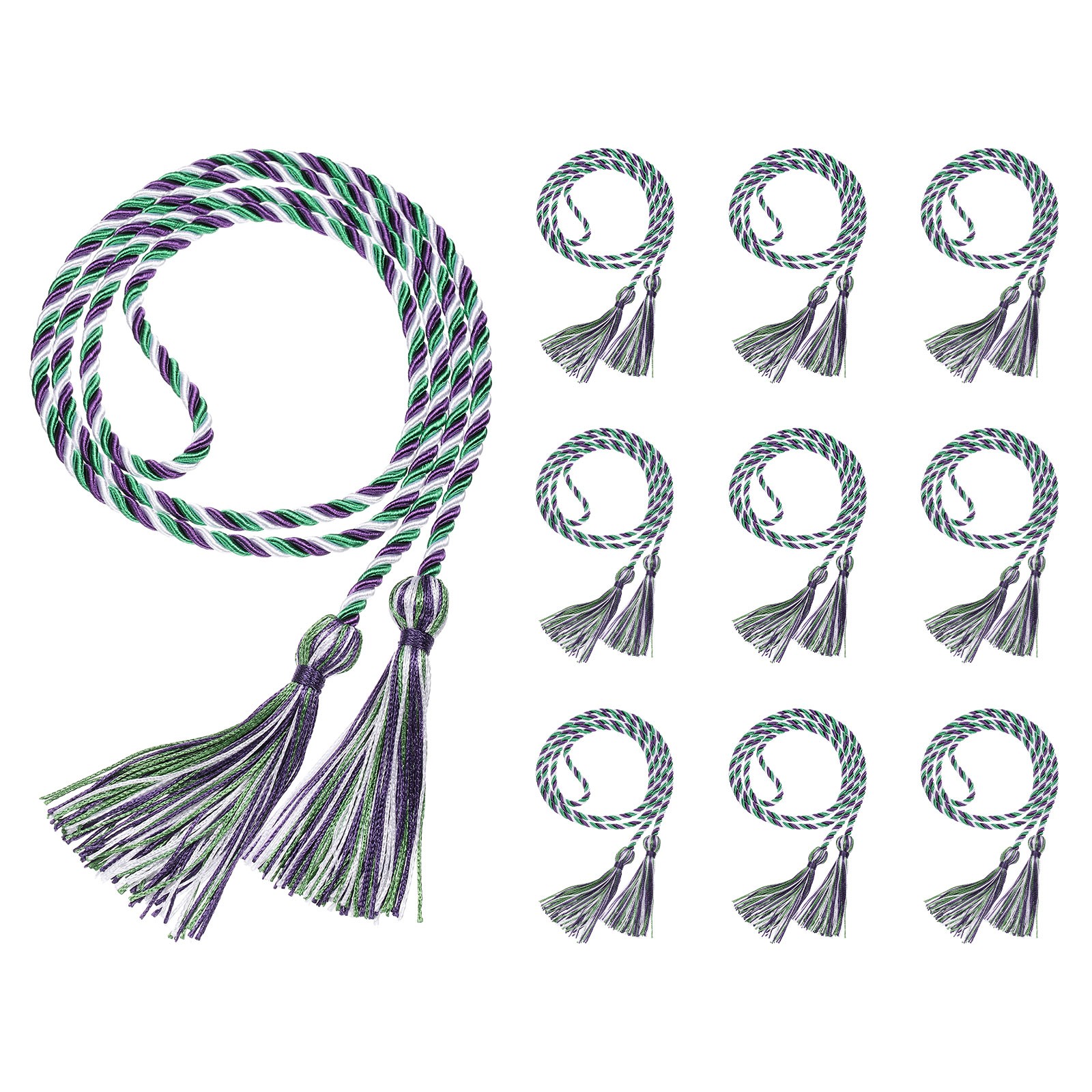 10 Pcs 67 Inch Graduation Honor Cords Polyester Tassel Cords White/Purple/Green